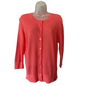 Talbots Women Cardigan Sweater Small Coral 100% Pima Cotton Open‎ Knit Coastal